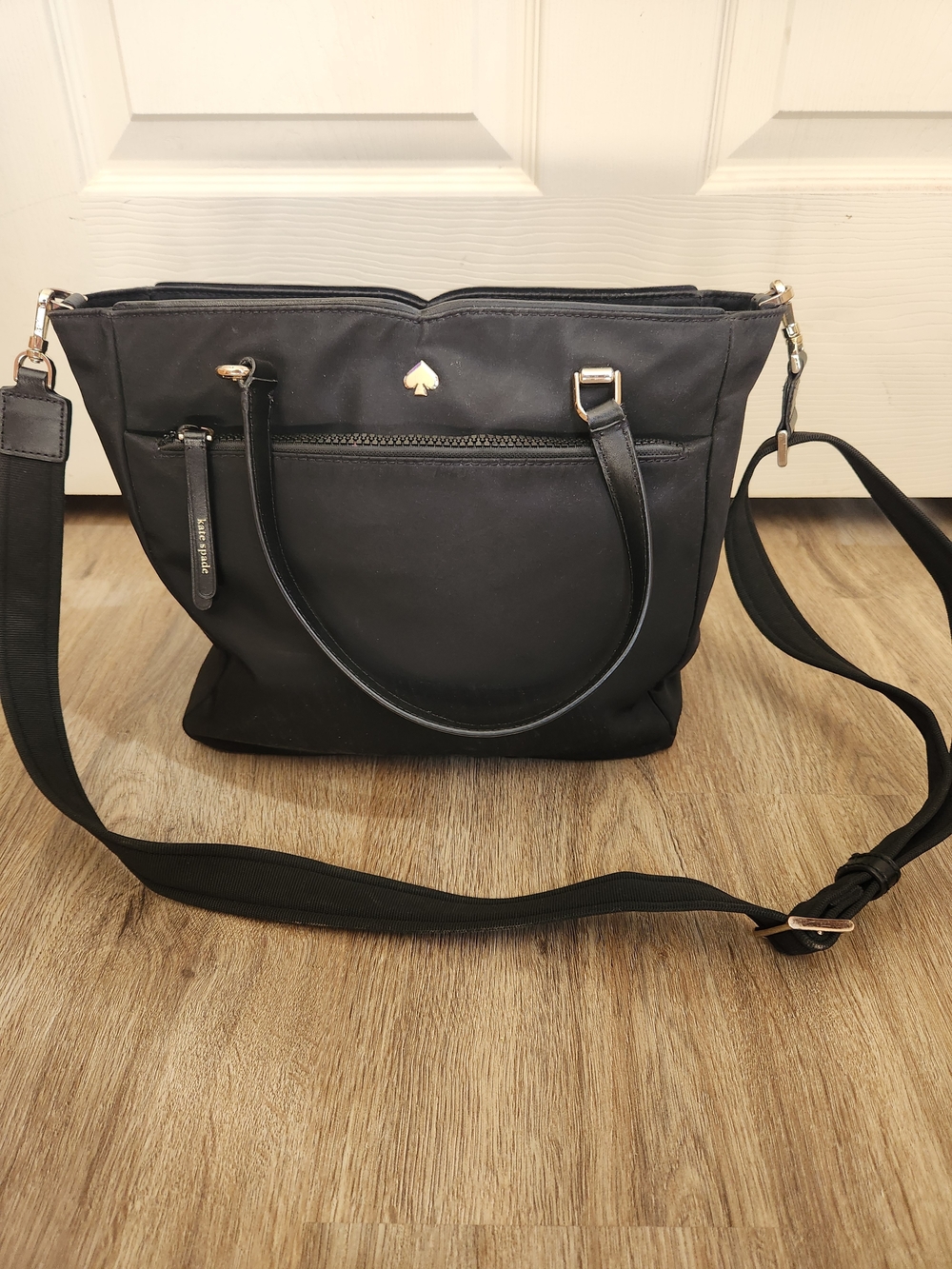 kate spade Black Nylon Shoulder Tote with Gold Accent
